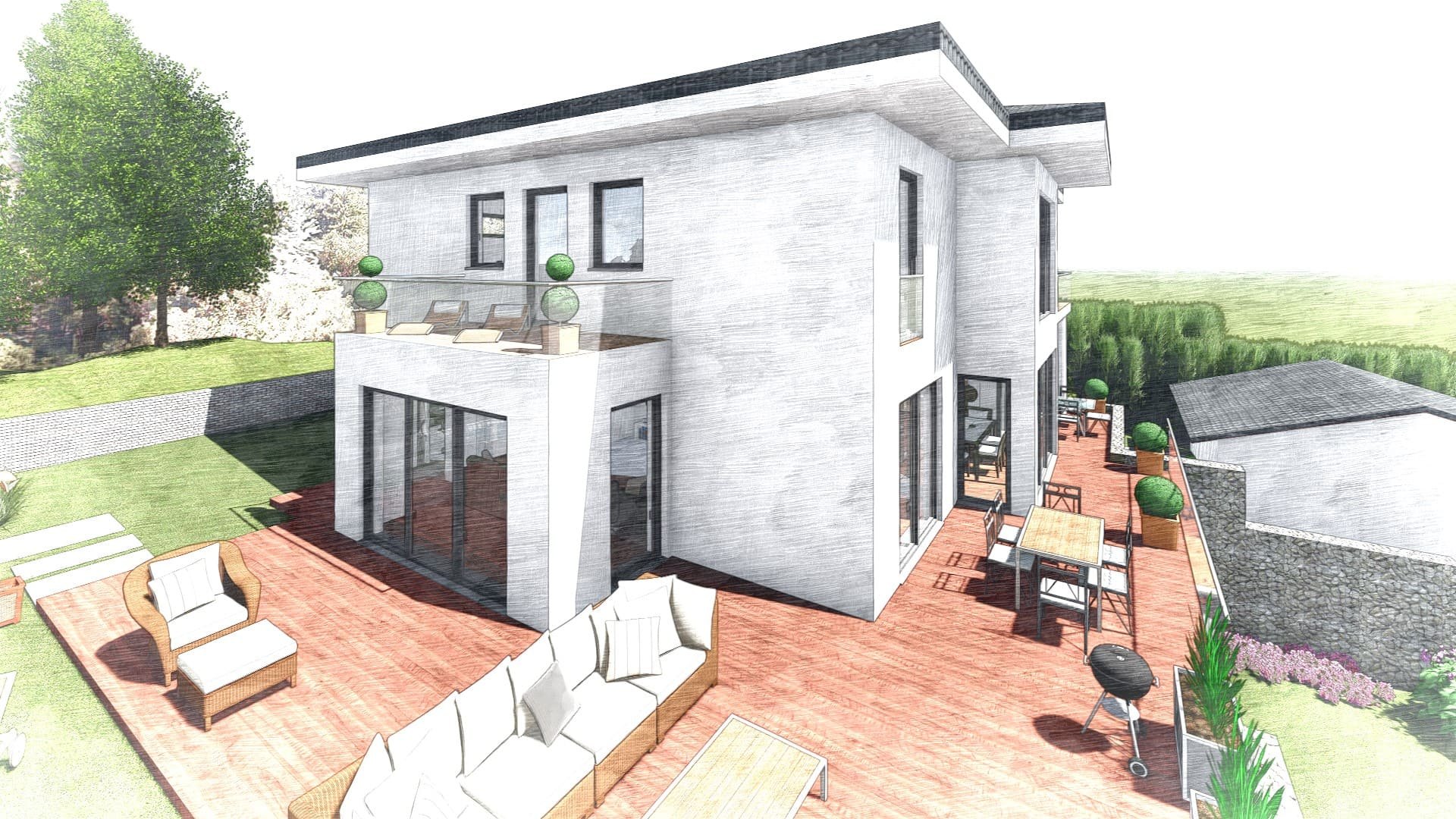 Wohnhaus am Hang – Entwurfsstudie – Ansicht 4
