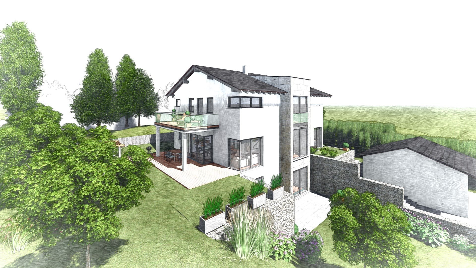 Wohnhaus am Hang – Entwurfsstudie – Ansicht 5