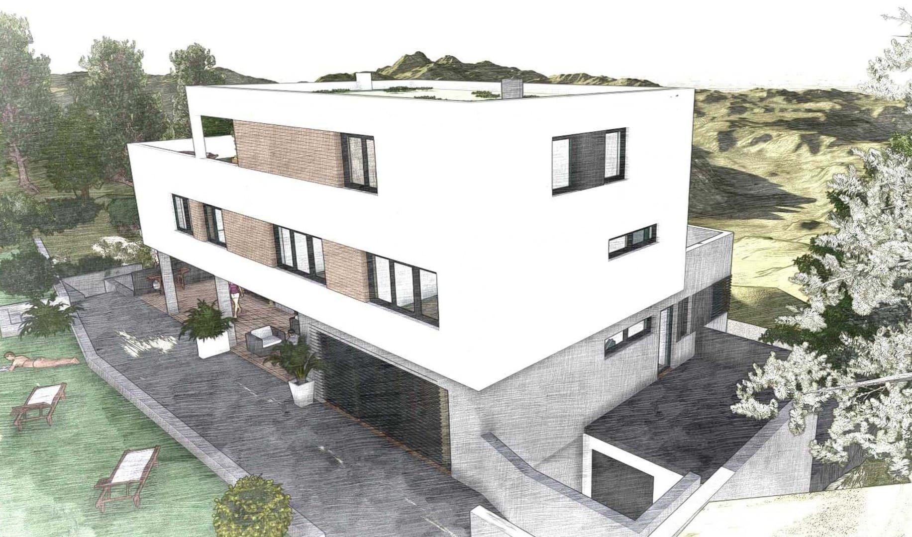 Wohnhaus mit Flachdach – Entwurfsstudie – Ansicht 2